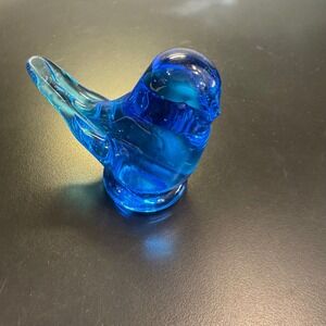 Leo Ward Bluebird of Happiness Figurine Home Decor 4" Blue Hand Blown Glass 1992
